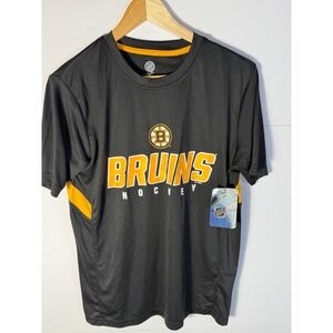 NHL Boston Bruins Hockey Shirt Mens Medium Gray Gold Performance T-Shirt NWT